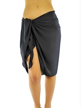 NWT Luxury Divas Black Knee Length Sarong Wrap One Size Swim Suit cover up